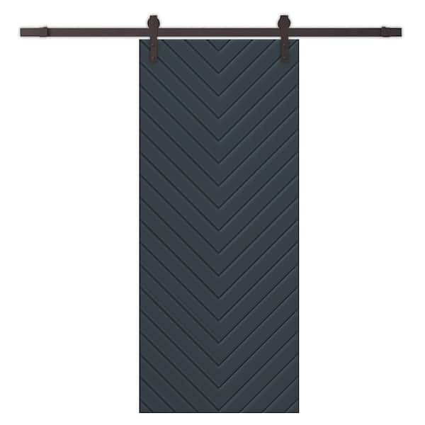 CALHOME Herringbone 30 in. x 80 in. Fully Assembled Charcoal Gray Stained MDF Modern Sliding Barn Door with Hardware Kit