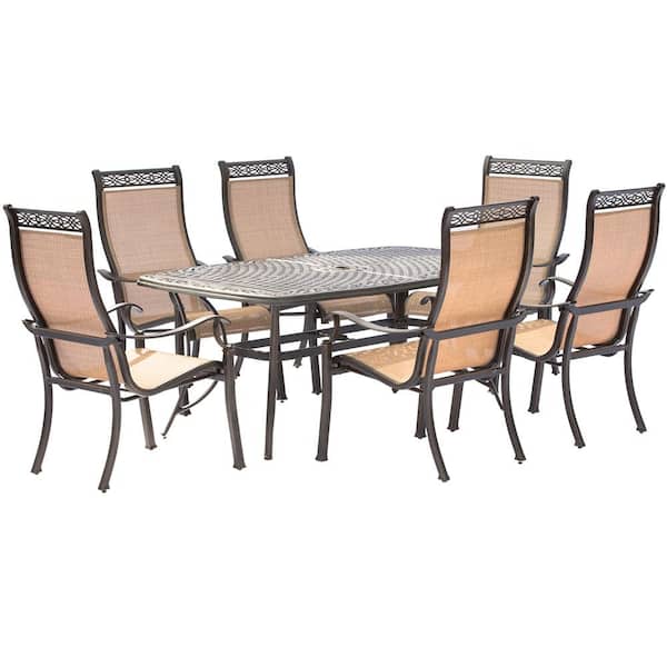 Hanover Manor 7-Piece Aluminum Rectangular Outdoor Dining Set with Cast-Top Table