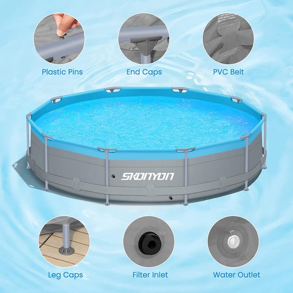 The Home x Depot - and with SKONYON Pump ft. SGFT88285 Soft-Sided Metal Pool Frame Steel 12 D in. 30 Round