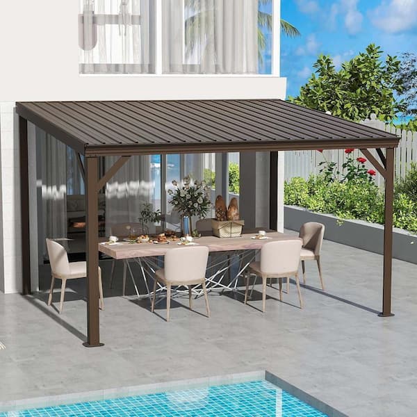 12 ft. W x 10 ft. D Lean to Gazebo, Upgraded Heavy Duty Mounted Shelter with Drainage System for Deck