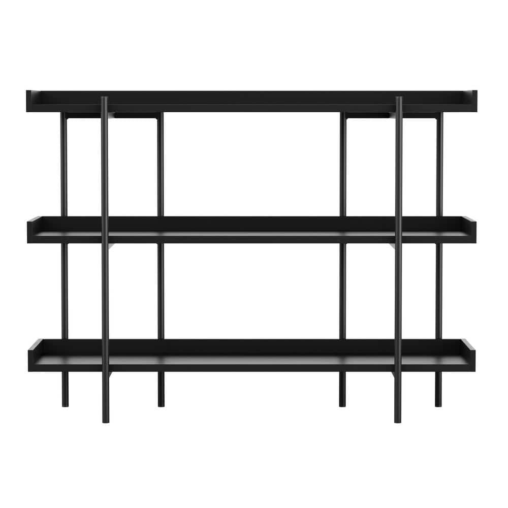 Black Wood Grain 3-Shelf Bookcase with Oil Rubbed Bronze Frame