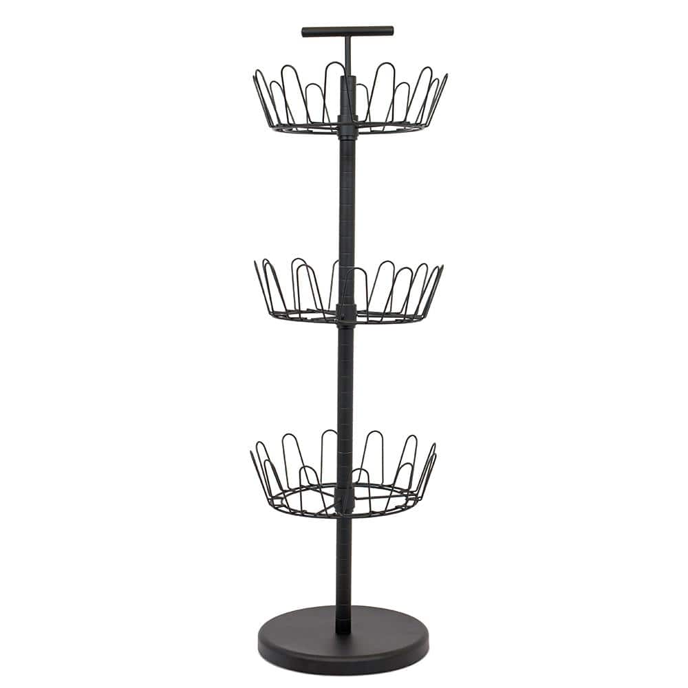 39.5 in. H 18-Pair 3-Tier Black Bamboo Shoe Rack