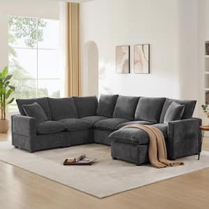 110 in. U-Shaped Chenille Modular Sectional Sofa in. Dark Gray with 2 Pillows