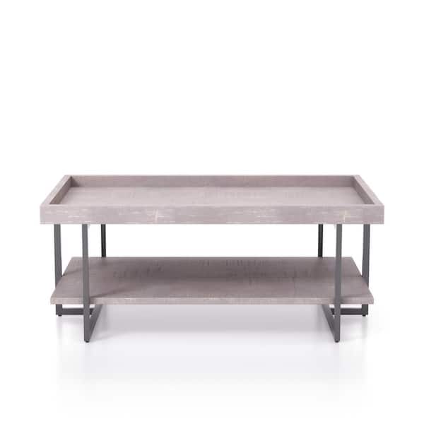Furniture of America Triblisi 48 in. Antique Gray/Gun Metal Large Rectangle Wood Coffee Table with Shelf