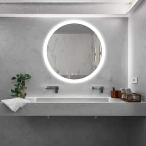 32 in.W x 32 in.D x 1.18 in. H Round LED Framed Wall Mounted Anti-Fog Bathroom Vanity Mirror, 3-Color Dimmable Lights