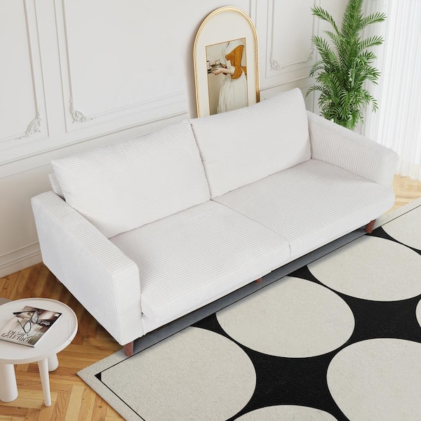 WONDER COMFORT 82.68 in. Beige Corduroy Fabric Mid-Century Modern Rectangle 2-Seater Loveseat with Square Arm