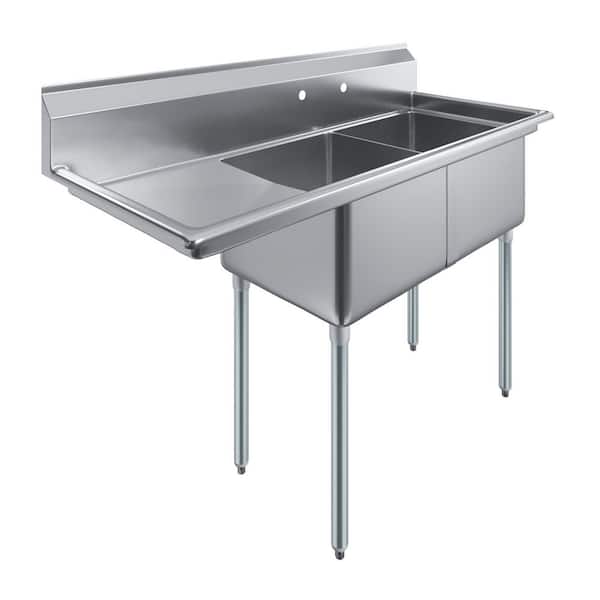 57 1/4 in. x 23.5 in. Stainless Steel 2-Compartment Sink with 18 in. x 18 in. Bowls and 18 in. Left Drainboard