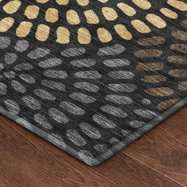 Mayfield Premium Machine Washable Abstract AMF2492 Black 9 ft. x 12 ft. Area Rug