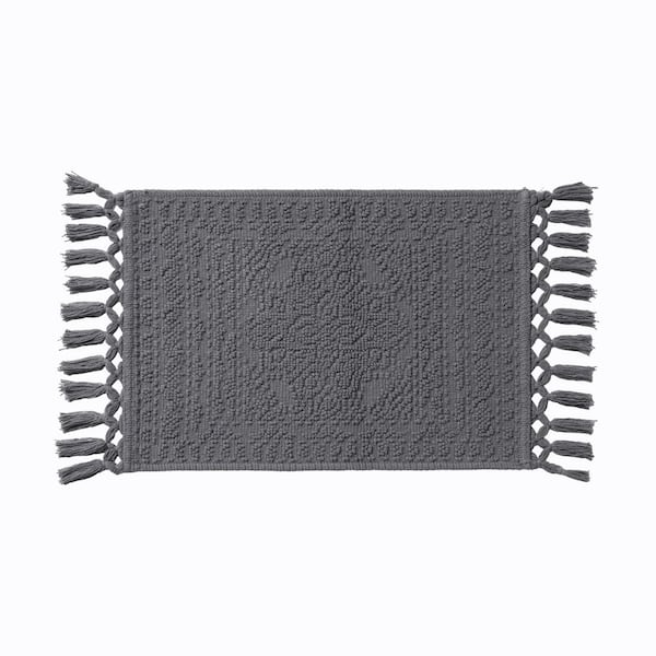 Nellore Charcoal Gray 17 in. x 28 in. Fringe Solid Color Cotton Rectangle Bath Rug