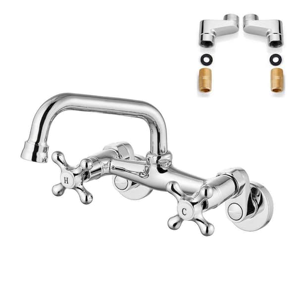 Double Handle Wall Mount Standard Kitchen Faucet in Chrome Polish
