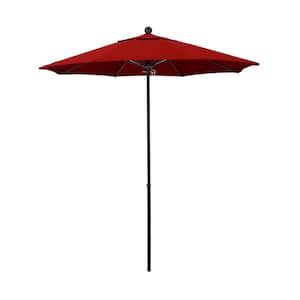 7.5 ft. Black Fiberglass Commercial Market Patio Umbrella with Fiberglass Ribs and Push Lift in Jockey Red Sunbrella