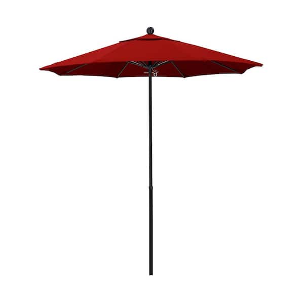 California Umbrella 7.5 ft. Black Fiberglass Commercial Market Patio Umbrella with Fiberglass Ribs and Push Lift in Jockey Red Sunbrella