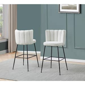 Elegante 30 in. H Cream Boucle Fabric Metal Bar Stools (Set of 2)