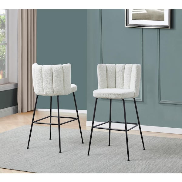 Best Master Furniture Elegante 30 in. H Cream Boucle Fabric Metal Bar Stools (Set of 2)