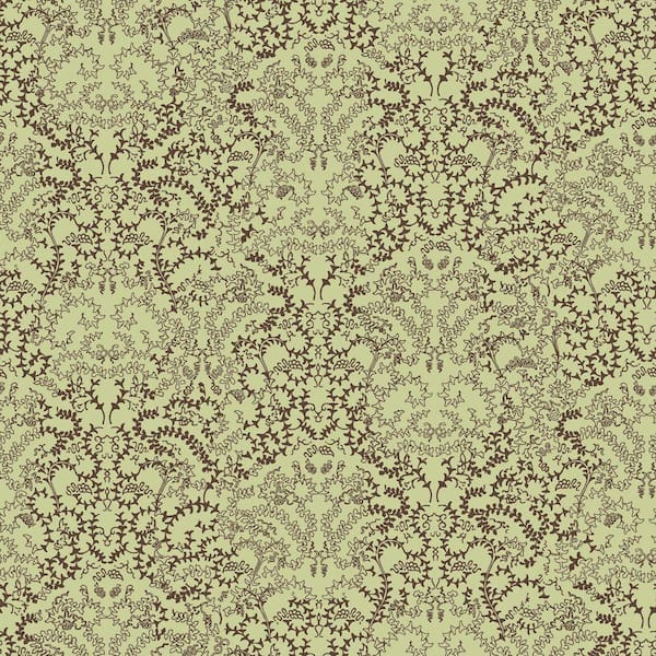 The Wallpaper Company 8 in. x 10 in. Green and Brown Modern Lace Damask Wallpaper Sample