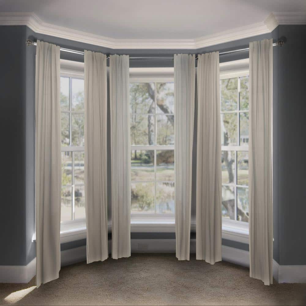 Adjustable Satin Nickel Bay Window Curtain Rod with Decorative Finials