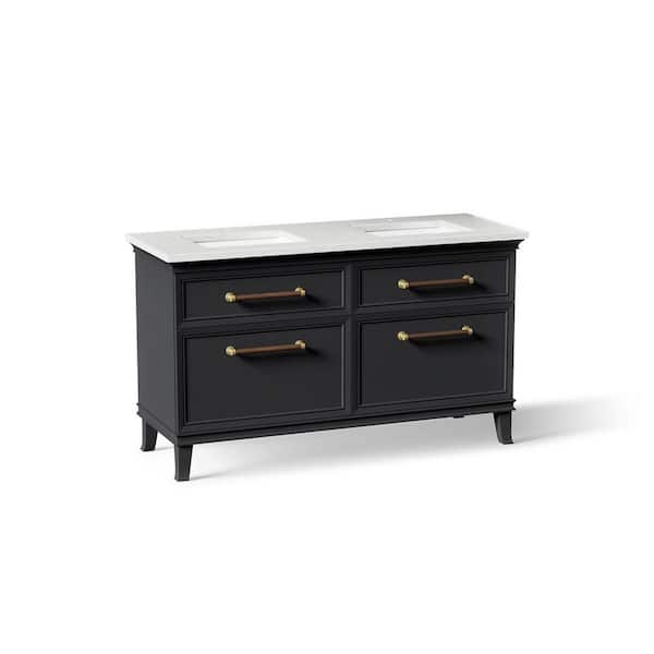 Artifacts 60in. Double Sink Freestanding Slate Grey Bath Vanity with White Quartz Top Unassembled