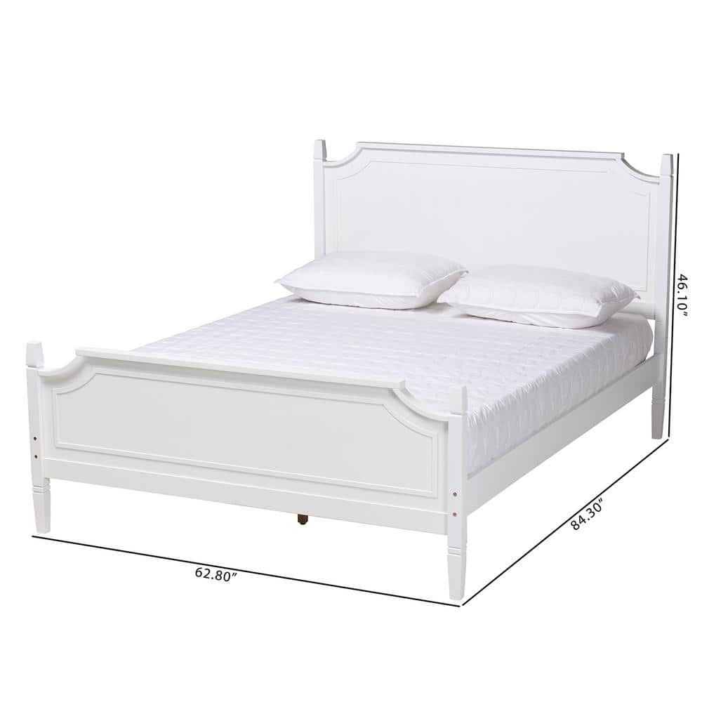 Elegant White Queen Platform Bed with Wood Frame and Upholstered Headboard