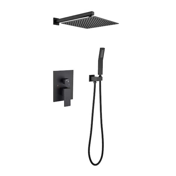 Unbranded Single Handle 2-Spray Square Shower Faucet 2 GPM with High Pressure in Matte Black (Valve Included)