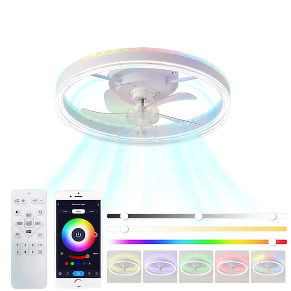 19 in. Indoor White Ceiling Fan with Light with Light Flush Mount Bladeless 6-Speed Remote Control for Bedroom Party