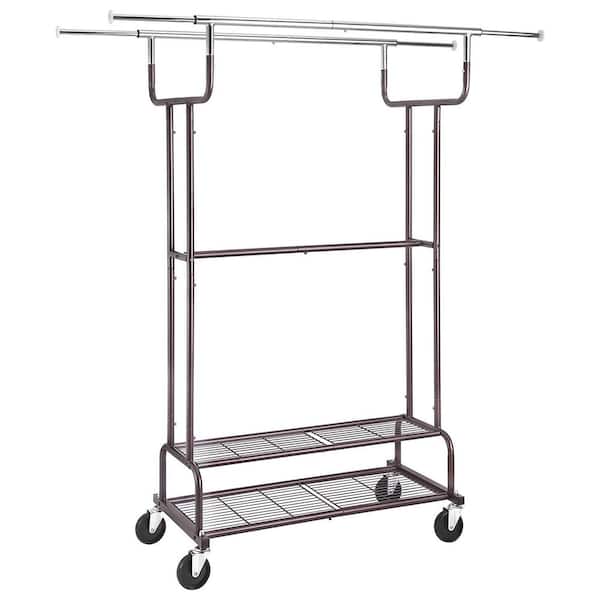 Unbranded Silver Metal Garment Clothes Rack With Double Rod 38 in. W x 62 in. H
