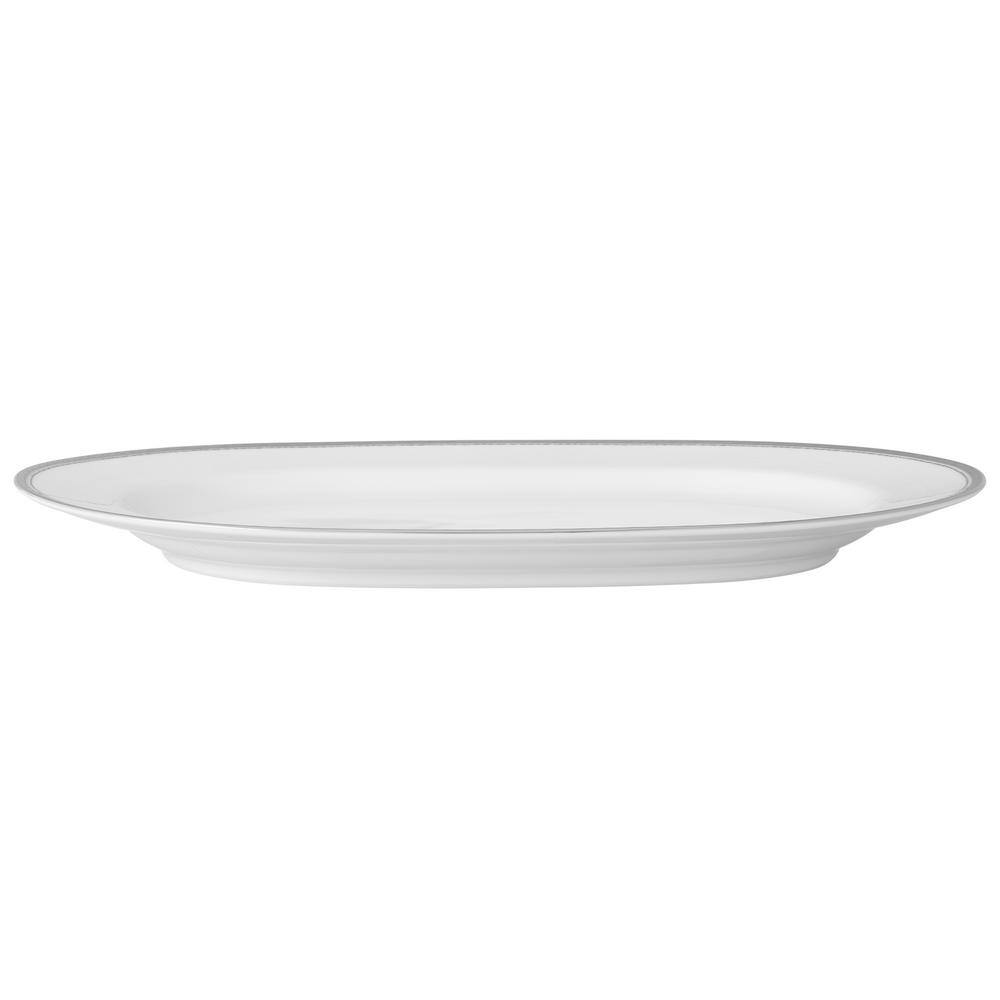 White Ceramic Oval Serving Platter with Platinum Trim