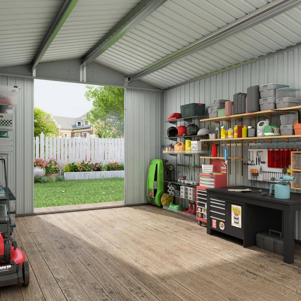 8' x 12' Gray Metal Garden Storage Shed with Double Doors