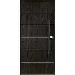 TETON Modern Faux Pivot 36 in. x 80 in. Left-Hand/Inswing Solid Panel Baby Grand Stain Fiberglass Prehung Front Door
