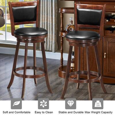 Espresso Swivel Bar Height Stool Wood Dining Chair with Upholstered Seat