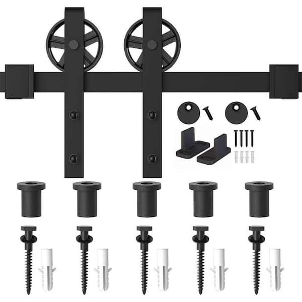 WINSOON 6 ft. /72 in. Black Sliding Barn Door Track and Hardware Kit with Vintage Bigwheel for Single Door