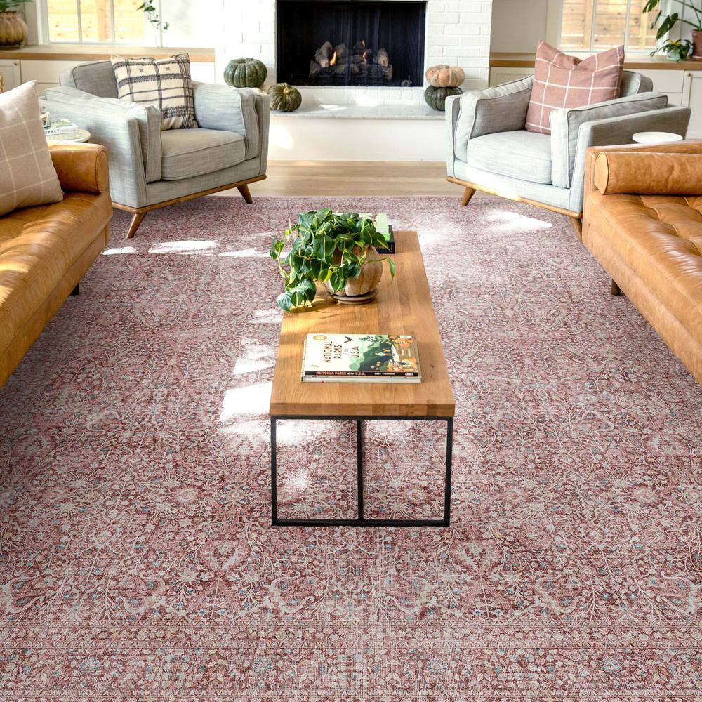 Red Chenille Vintage Oriental 5' x 7' Washable Area Rug
