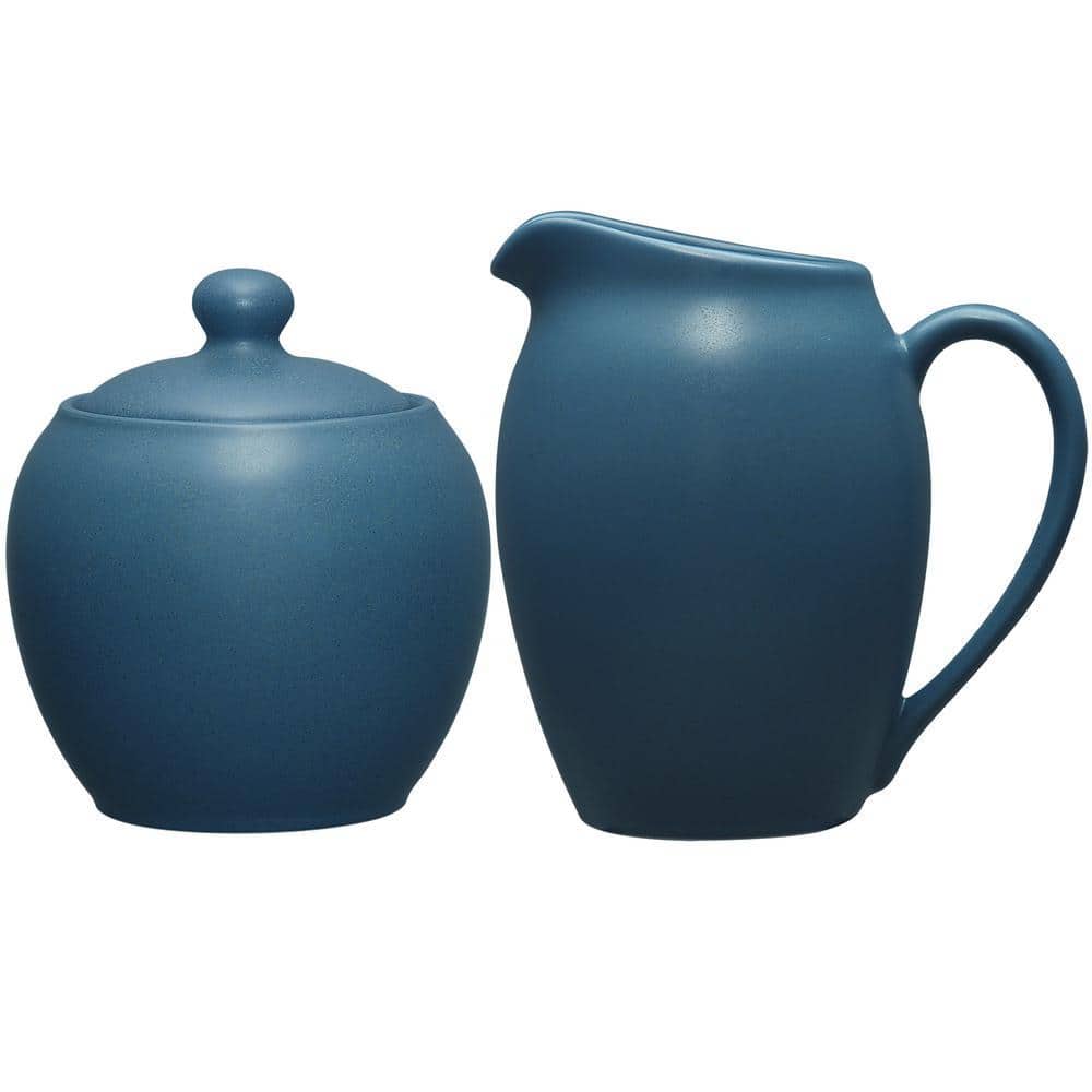 Noritake Color Wave Blue Stoneware Sugar 13 fl. oz. and Creamer 11