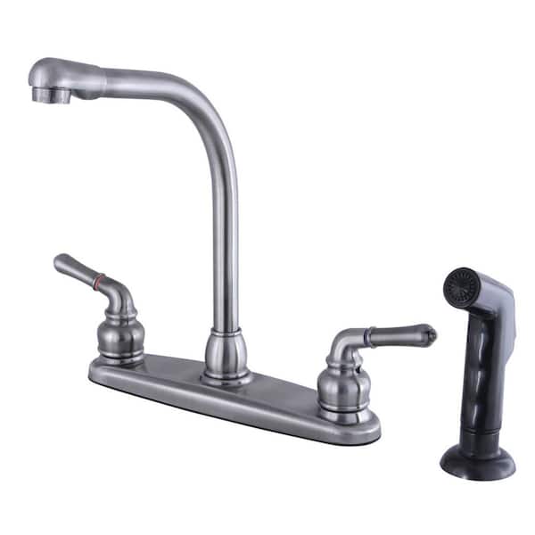 Kingston Brass Magellan 2-Handle Deck Mount Centerset Kitchen Faucets with Side Sprayer in Black Stainless