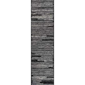 Black/Cream 2 ft. x 8 ft. Khalil Modern Berber Stripe Runner Rug