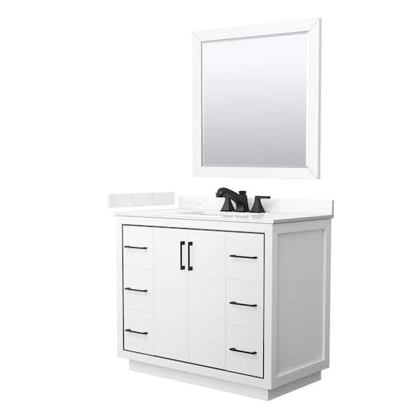Wyndham Collection Icon 42 in. W x 22 in. D x 35 in. H Single Bath Vanity in White with Giotto Quartz Top and 34 in. Mirror