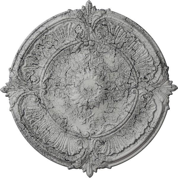 Ekena Millwork 1-1/2 in. x 30-1/8 in. x 30-1/8 in. Polyurethane Attica Acanthus Leaf Ceiling Medallion, Ultra Pure White Crackle
