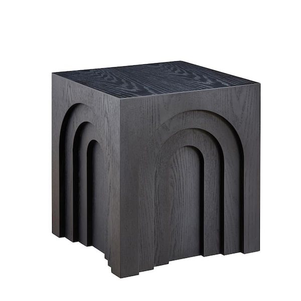 Unbranded 15.74 in. H Black Square Wood Outdoor Patio SideTable for Outdoors, Garden, Lawn, Backyard