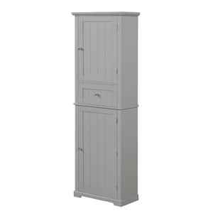 22 in. W x 11 in. D x 67.3 in. H Gray Wood Linen Cabinet with Drawer and Adjustable Shelf