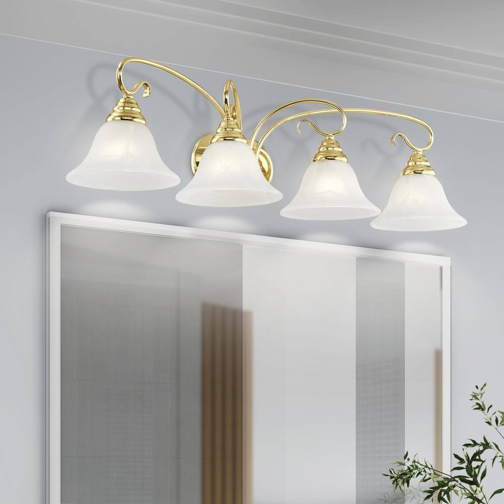 Elegant Coronado Polished Brass 4-Light Vanity with White Alabaster Glass