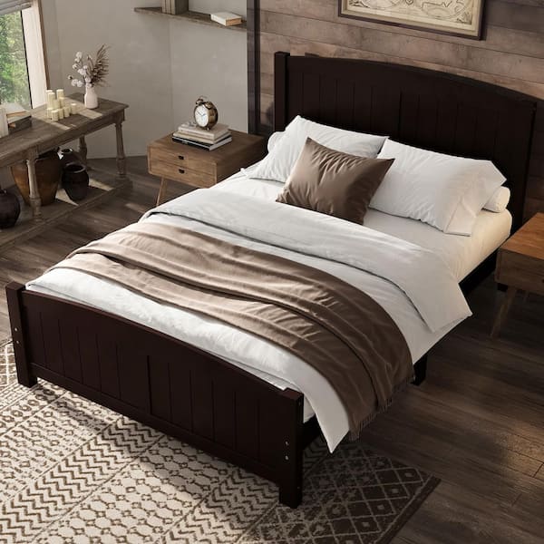 Effie Black Wood Frame Full Size Platform Bed with Support Slats and Strong Structure