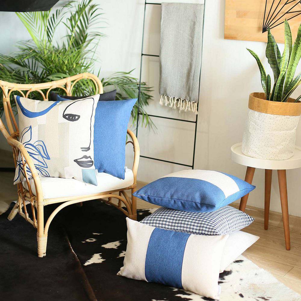 Handmade Blue and Ivory Jacquard Throw Pillow Cover