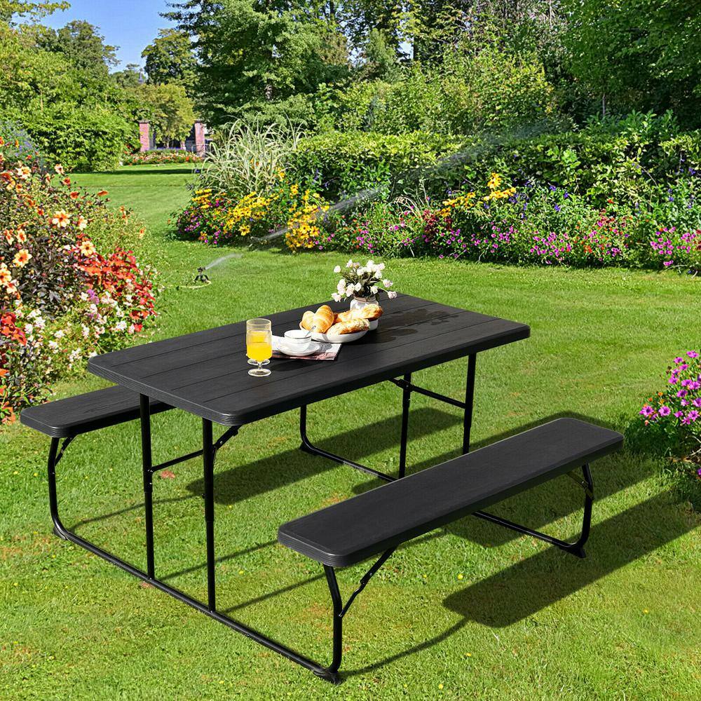 54 in. W Black Rectangle Steel Folding Picnic Table Seats 4 People with Wood-like Texture price history on PriceWatchPro