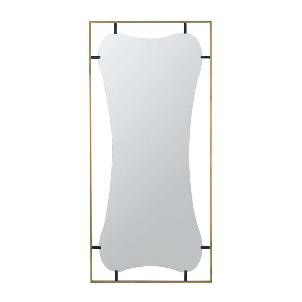 Gold 28 in. W x 60 in. H Rectangle Metal Framed Wall Decor Mirror with A Unique Curved Design price history on PriceWatchPro