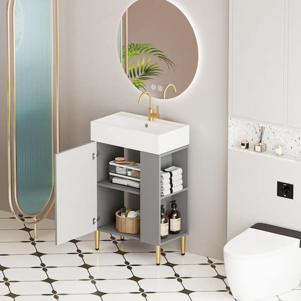 21.60 in. Single Sink Freestanding Light Grey Bath Vanity with White Ceramic Top Assembled