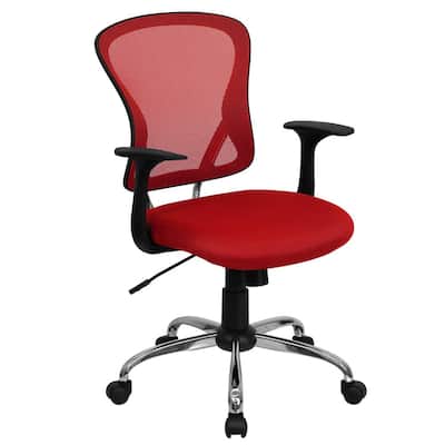 Mid-Back Red Mesh Swivel Task Chair with Chrome Base