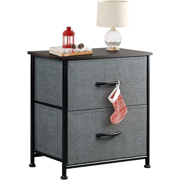 ULSMVOC SMT 2-drawer charcoal gray bedside table, Easy Pull Handle coffee table dressing table 11.8"D x 17.7"W x 20.1"H