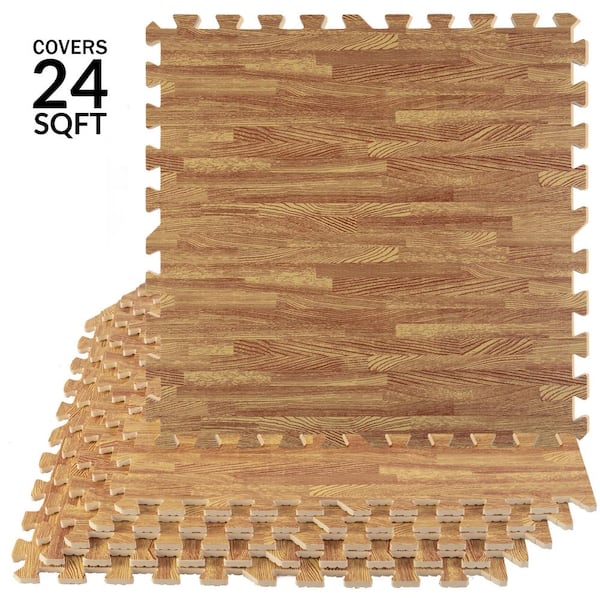 Stalwart Light Woodgrain 24 in. W x 24 in. L x 0.375 in H - Gym Interlocking Foam Floor Tiles (6 Tiles/Pack) (Covers 24 sq. ft.)