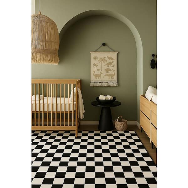 Metro Checkered Noir for Kids Black 7 ft. x 10 ft. Non-Toxic, Child and Pet Safe-Indoor Area Rug