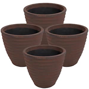 13 in. (33 cm) Round Ribbed Resin Indoor/Outdoor Planter - Rust - 4-Pack