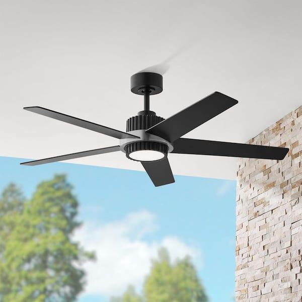 Hailey 52 in. Indoor/Outdoor Covered Matte Black 5CCT Ceiling Fan with Brushed Nickel Accent, LED Light Kit and Remote